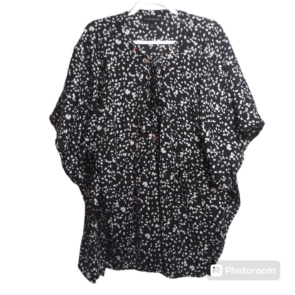 Lane Bryant Black White Print Short Sleeve Flutter Blouse Tie Front Size 22/24